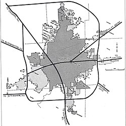 Bureau of Public Roads (precursor to the Federal Highway Administration) 1955 route map of proposed Interstate Highway System in Indianapolis