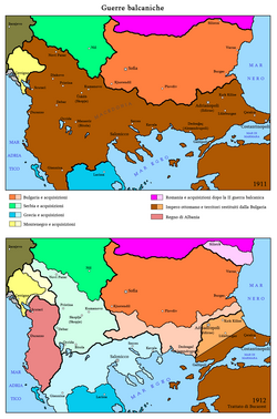 Territorial gains of the Balkan states after the Balkan Wars