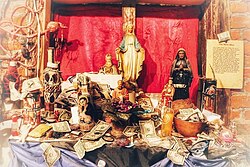 A modern recreation of a Voodoo altar, on display for tourists in Dumaine Street in New Orleans' French Quarter