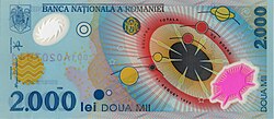 A 2000 Romanian lei polymer banknote
