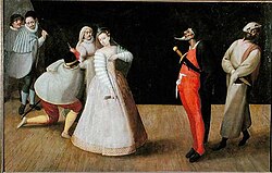 Commedia dell'arte troupe I Gelosi performing, by Hieronymus Francken I, c. 1590