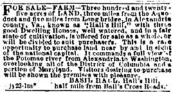 Ad from the Evening Star featuring Hall's Hill, 1872