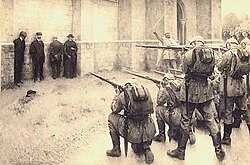 Évariste Carpentier's depiction of the execution of civilians in Blégny in 1914, during the early months of the WWI German occupation of Belgium.