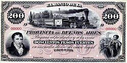 200 pesos fuertes banknote issued in 1869