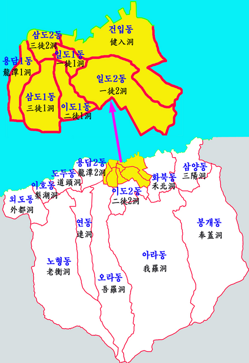 Map of all the dong boundaries represented in detail.