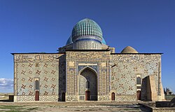 Mausoleum of Khoja Ahmed Yasawi in Hazrat-e Turkestan, Kazakhstan. Timurid architecture consisted of Persian art.