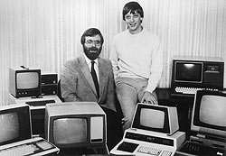 Paul Allen and Bill Gates on October 19, 1981, after signing a pivotal contract with IBM[2]: 228