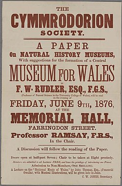 Poster by the Honourable Society of Cymmrodorion suggesting the formation of a National Museum of Wales, June 1876.