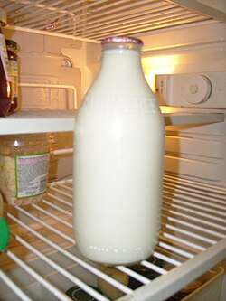 Glass milk bottle used for home delivery service in the UK