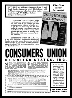 Advertisement for the first issue of Consumer Reports from the Communist Party's arts and contemporary politics magazine, The New Masses