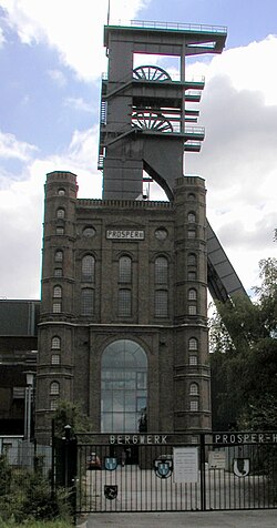 Historic headworks of the Zeche Prosper-Haniel in Bottrop (ca. 1870)