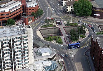The engineering of this roundabout in Bristol, England, attempts to make traffic flow free-moving