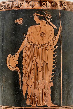 Athena holding a helmet and a spear, with an owl. Attributed to the Brygos Painter (c. 490–480 BC). The Metropolitan Museum of Art.