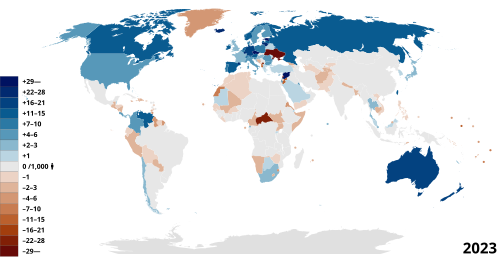 Net migration rates per 1,000 people in 2023