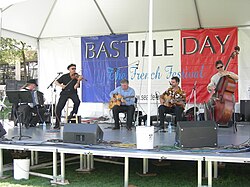 US band Pearl Django performs in Seattle. Note the accordion player on the left.