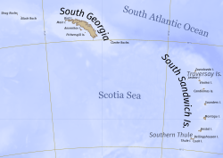 Map of the South Sandwich Islands in relation to the neighbouring island of South Georgia