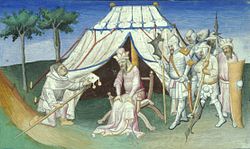 Ghazan ordering the King of Armenia Hethum II to accompany Kutlushah on the 1303 attack on Damascus.[55]