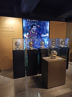 Messi's six Ballon d'Or awards on display in the FC Barcelona Museum.