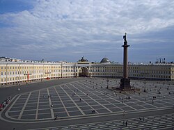 Palace Square backed by the General staff arch and building. As the main square of the Russian Empire, it was the setting of many events of historic significance.