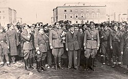 Albanian partisans, with their leader Enver Hoxha in the center, after the liberation of Tirana on 17 November 1944