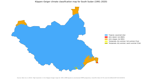 South Sudan map of Köppen climate classification