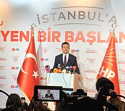 Ekrem İmamoğlu of the Republican People's Party is the 32nd and current Mayor of Istanbul, first elected in 2019 and re-elected in 2024