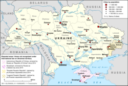Ukraine, with the annexed Crimea in the south and two Russia-backed separatist republics in Donbas in the east up to the 2022 invasion