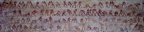 Detail of the wrestling fresco in tomb 15 at Beni Hasan