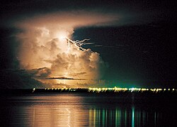 Wet season thunderstorm at night in Darwin, Northern Territory, Australia.