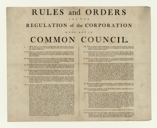 Rules and orders for the regulation of the corporation when met in Common Council, Philadelphia, c. 1800–1809
