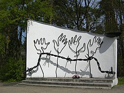 Memorial plaque for Polish forced labourers at AEG in Blechhammer camp near Auschwitz