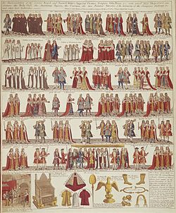 Partial illustration of the State Procession prior to the Coronation of James II and Mary of Modena at Westminster, 23 April 1685