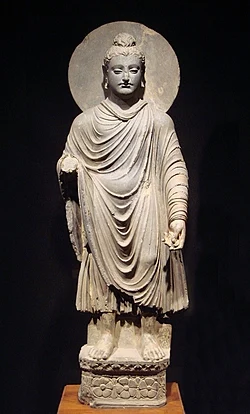The Buddha, in Greco-Buddhist style, 1st to 2nd century AD, Gandhara, northern Pakistan. Tokyo National Museum.