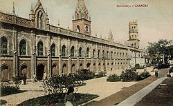 The old campus in 1911. The building also served as the location for the National Library when it was founded in 1833. It is currently known as the Palacio de las Academias which is Spanish for "Palace of Academies"