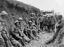 Royal Irish Rifles soldiers at the Battle of the Somme in 1916