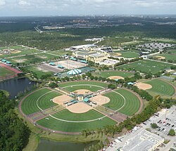 An aerial view of the ESPN Wide World of Sports Complex at Walt Disney World, the site of the MLS is Back Tournament