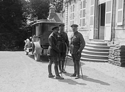 King George V with General Sir Douglas Haig and Major General Geoffrey Feilding, commanding the Guards Division, at Beauquesne, France, 12 August 1916.
