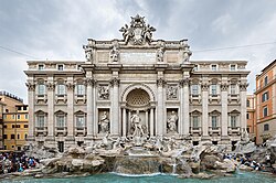 Construction of the Trevi Fountain began during the time of Ancient Rome and was completed in 1762 by a design of Nicola Salvi.