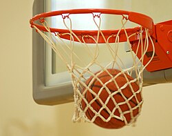 Basketball falling through the hoop