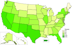 Percentage of the U.S. population aged 5 and over who speak the Spanish language at home in 2019, by states.