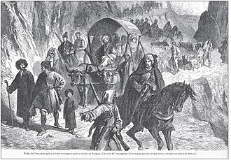 Portrait of Muslim Circassian tribes fleeing from persecution after the Russian conquest of Circassia during the 1860s. Summing up the imperial policy of Circassian genocide, Russian military historian Rostislav Fadeyev wrote: "The state needed the Circassians' land, but had absolutely no need of them."[164]