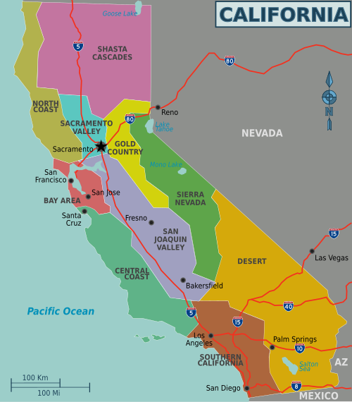 Map of the regions of California
