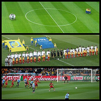 Top: At the 2006 FIFA World Cup in Germany. Center and bottom: Ghana against Uruguay in the 2010 tournament at Soccer City, Johannesburg, South Africa.