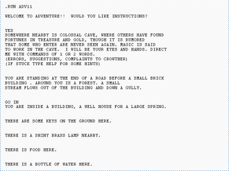 Telechrome^type output of Will Crowther's original version of Colossal Cave Adventure