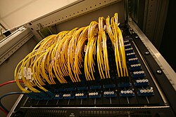 An optical fiber patch panel at the Amsterdam Internet Exchange