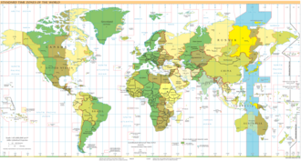 UTC+09:00 in May 2018: blue (December), orange (June), yellow (year-round), light blue (sea areas)