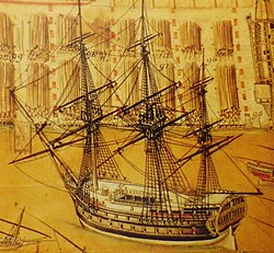 The 70-gun ship of the line Vittoria in the Venetian Arsenal in May 1797, just prior to the fall of the Republic of Venice.