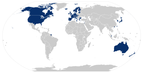 World map of advanced economies based on the World Economic Outlook, April 2026.