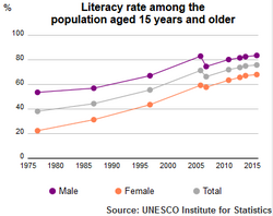 Egyptian literacy rate among the population aged 15 years and older by UNESCO Institute of Statistics