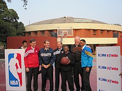 From left, Senator Mark Warner, Senator Michael Bennet, Senator Tom Udall, Former NBA player Muggsy Bogues, Congressman Joseph Crowley and Congressman Richmond.